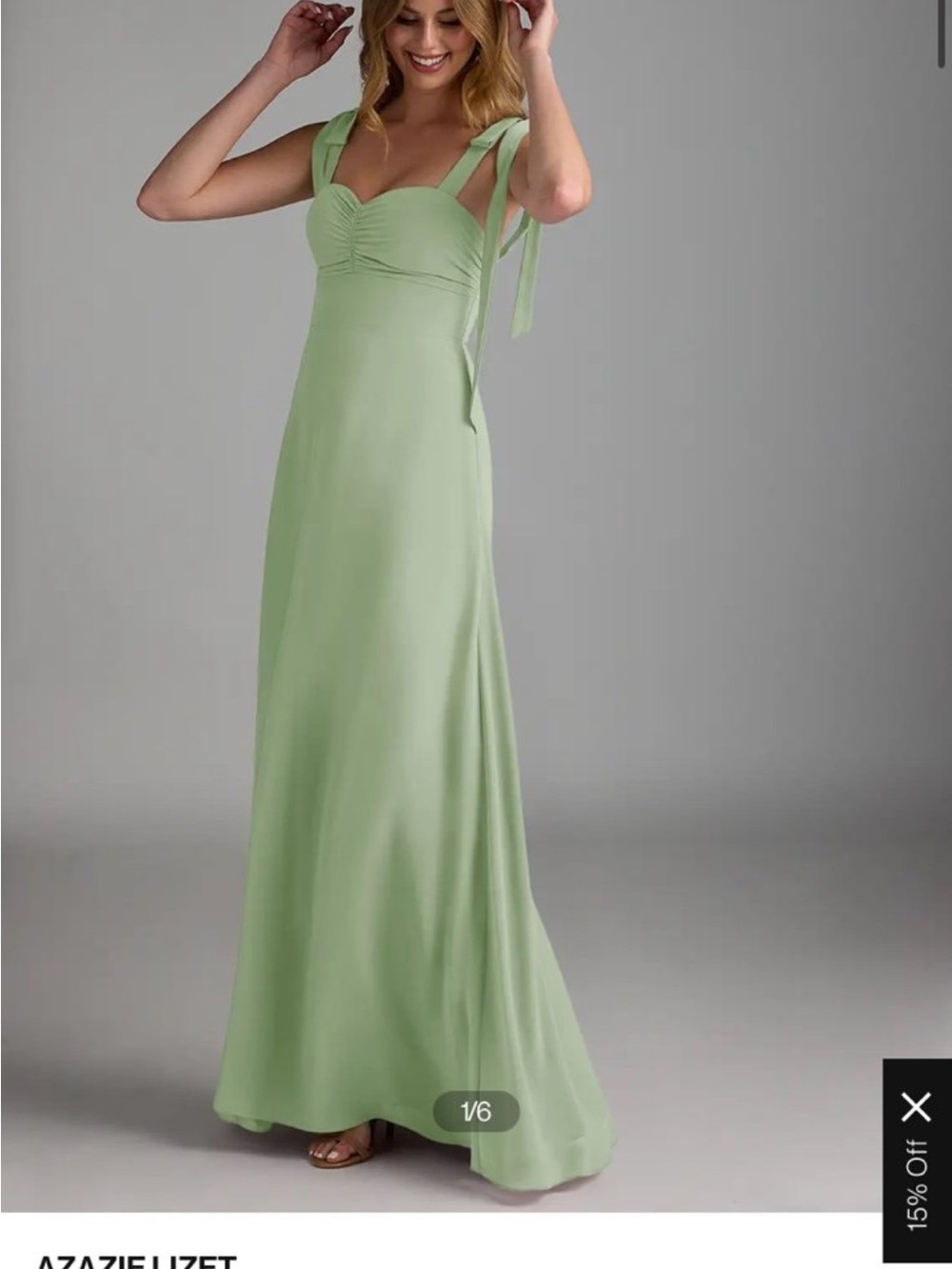 Azazie Light Green Tie-Shoulder Maxi Dress